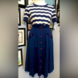 Vintage Button Down Skirt Navy Blue Pockets Rockabilly VLV XSmall Retro Pin Up